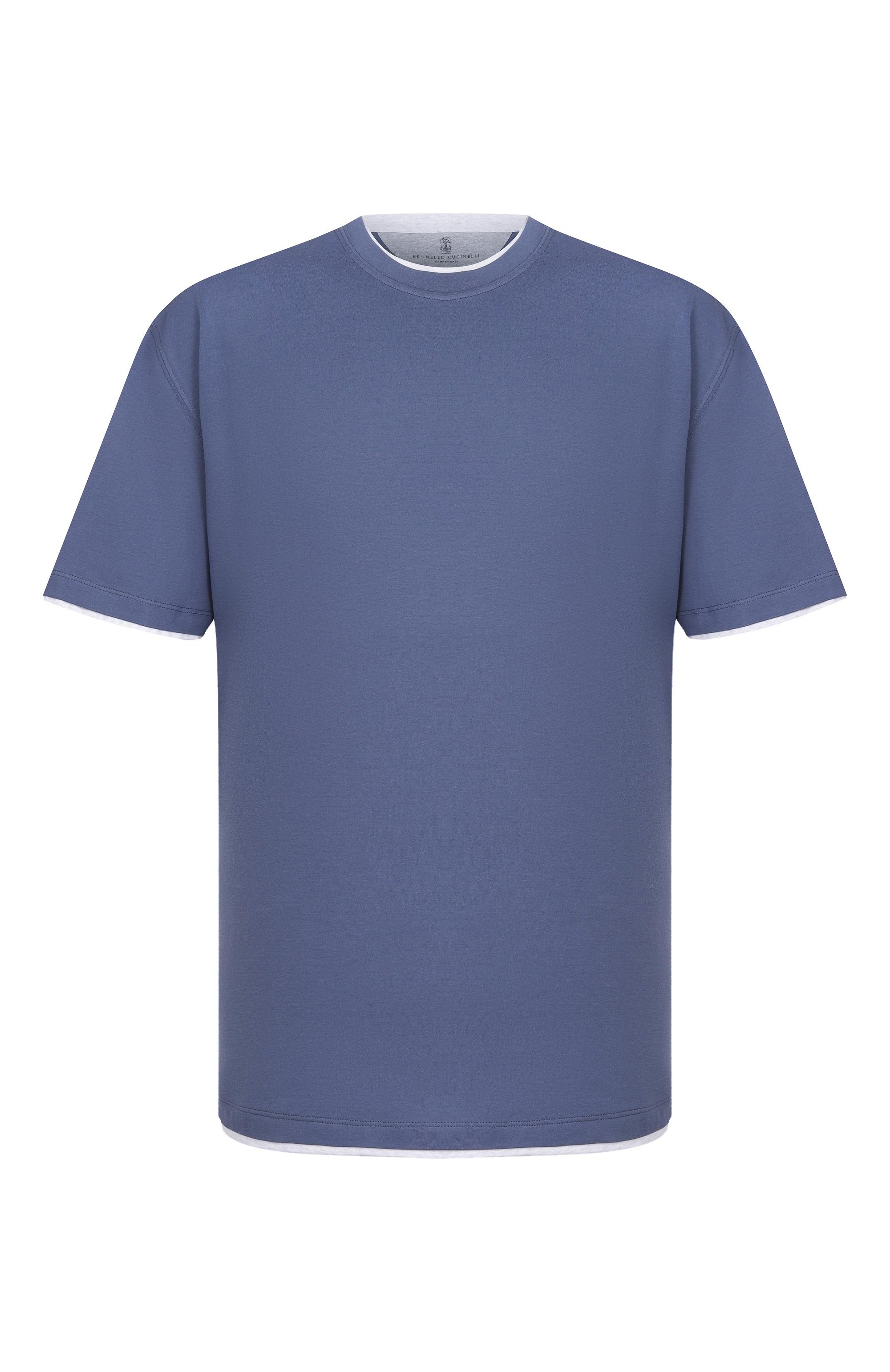 Хлопковая футболка BRUNELLO CUCINELLI синего цвета по цене 57900 руб., арт. M0B137427W, фото 1 Хлопковая футболка BRUNELLO CUCINELLI, арт. M0B137427W, фото 1