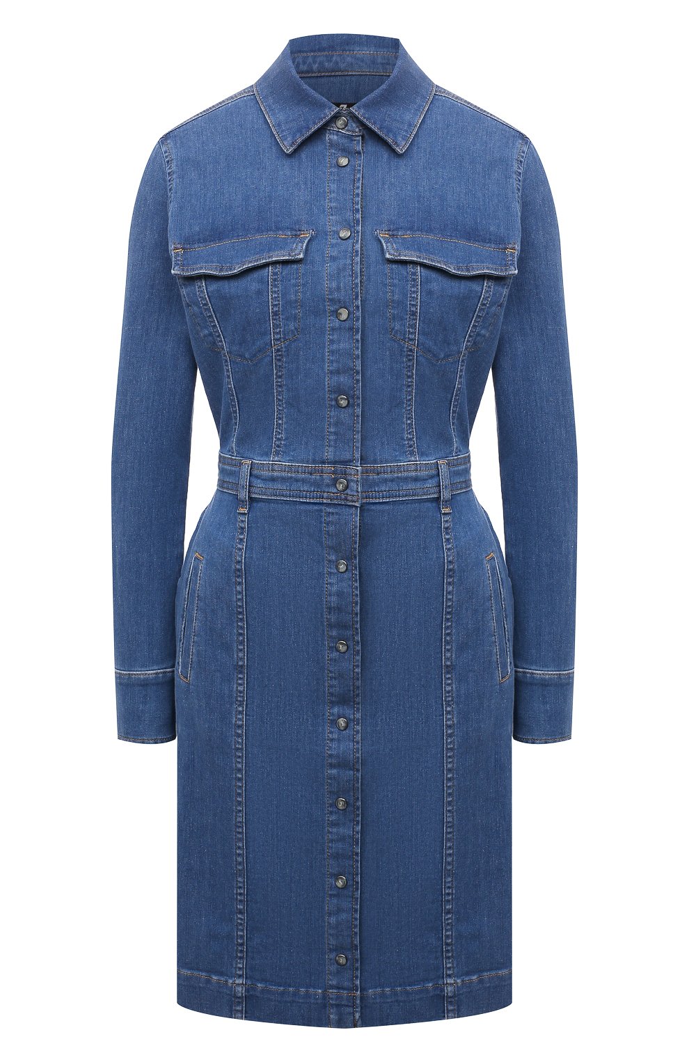 Джинсовое платье 7 FOR ALL MANKIND синего цвета по цене 32300 руб., арт. JSLLZ030WT, фото 1 Джинсовое платье 7 FOR ALL MANKIND, арт. JSLLZ030WT, фото 1