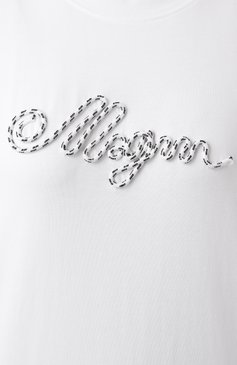 Женская хлопковая футболка MSGM белого цвета, арт. 3841MDM130/257097 | Фото 6 (Длина (для топов): Стандартные; Драгоценные камни: Проставлено; Рукава: Короткие; Материал сплава: Проставлено; Принт: Без принта; Стили: Кэжуэл; Материал внешний: Хлопок)