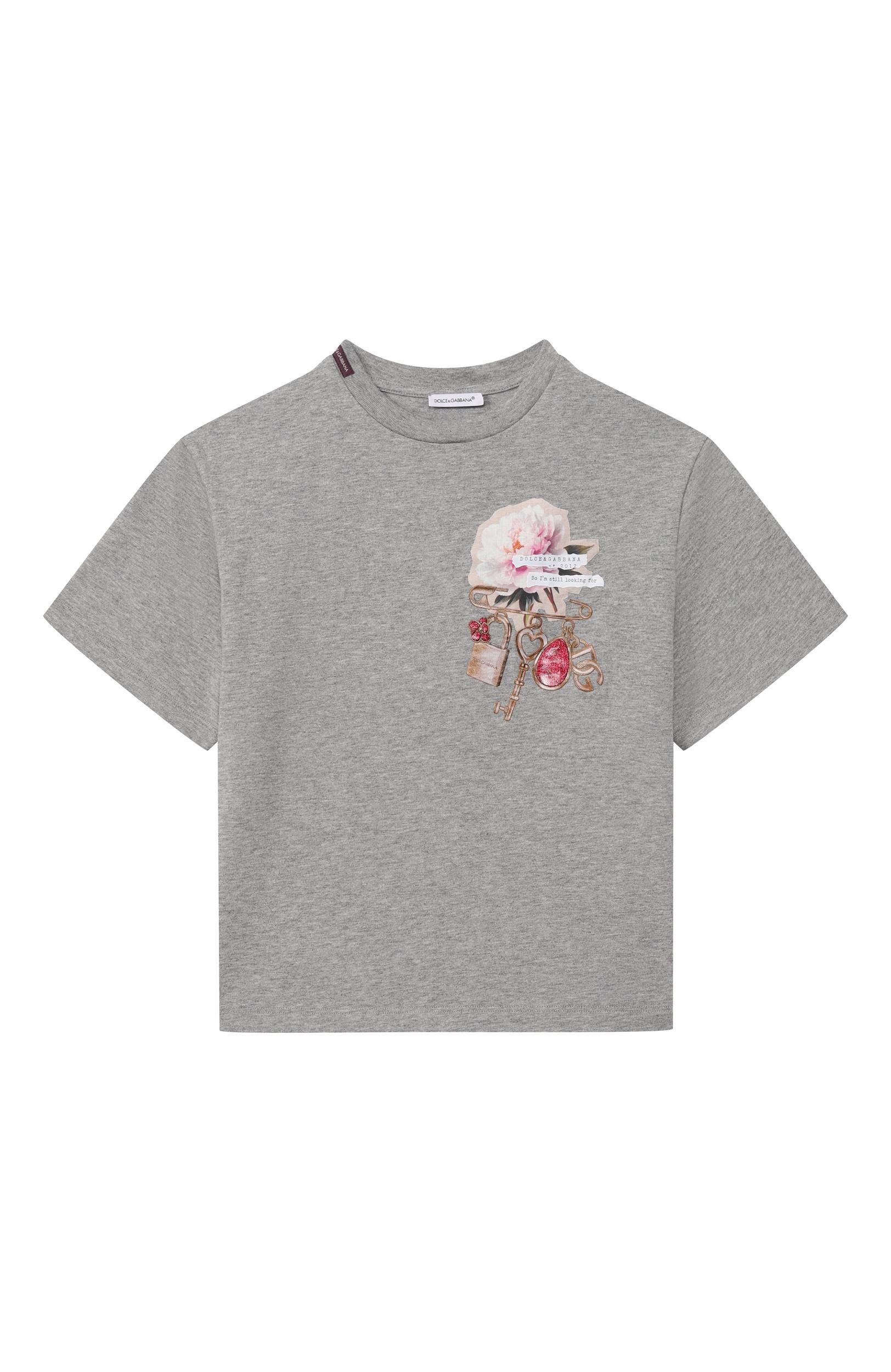 Хлопковая футболка DOLCE & GABBANA серого цвета по цене 27250 руб., арт. L5JTNL/G7QNU_001, фото 1 Хлопковая футболка DOLCE & GABBANA, арт. L5JTNL/G7QNU_001, фото 1