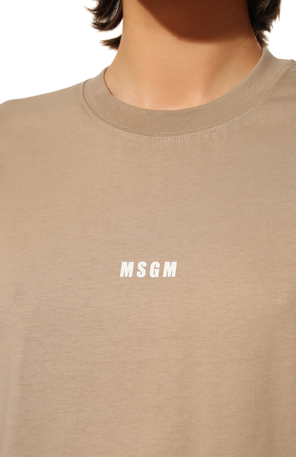 Хлопковая футболка MSGM бежевого цвета по цене 12300 руб., арт. 3341MDM500 227798, фото 5 Хлопковая футболка MSGM, арт. 3341MDM500 227798, фото 5
