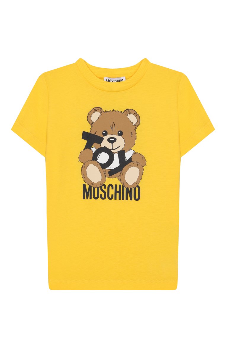 Мужского хлопковая футболка MOSCHINO желтого цвета, арт. H9M04K/LAA03/4-8 | Фото 1 (Материал внешний: Хлопок; Девочки Кросс-КТ: футболка-одежда; Нос: Не проставлено; Мальчики Кросс-КТ: Футболка-одежда; Региональные ограничения белый список (Axapta Mercury): Не проставлено; Ростовка одежда: 5 лет | 110 см, 6 лет | 116 см, 8 лет | 128 см, 4 года | 104 см)