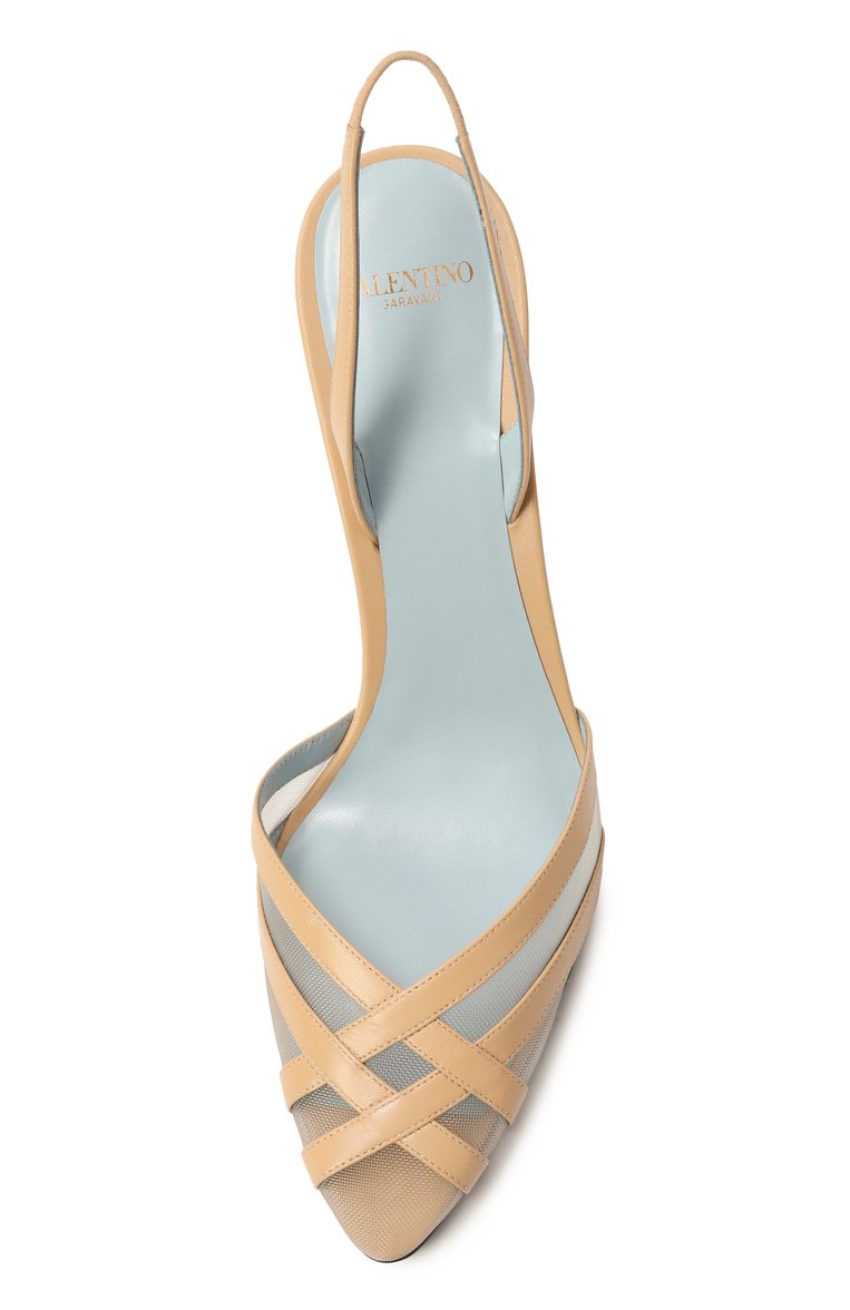 Женские комбинированные туфли impudance 90 VALENTINO бежевого цвета, арт. 6W0S0LT6/PDY | Фото 6 (Материал внутренний: Натуральная кожа; Каблук высота: Высокий; Материал внешний: Натуральная кожа, Экокожа; Автоматизация ТО: Проставлено; Автоматизация состава: Проставле�но; Подошва: Плоская; Женское Кросс-КТ: Слингбэки; Каблук тип: Шпилька)