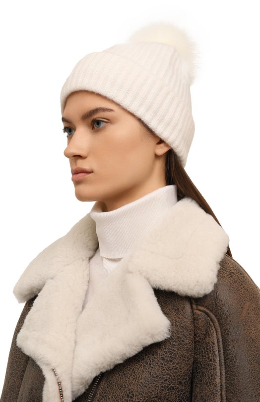 Кашемировая шапка с отделкой из песца Yves Salomon 23WAA524XXMACA Белый  23WAA524XXMACA Фото 2
