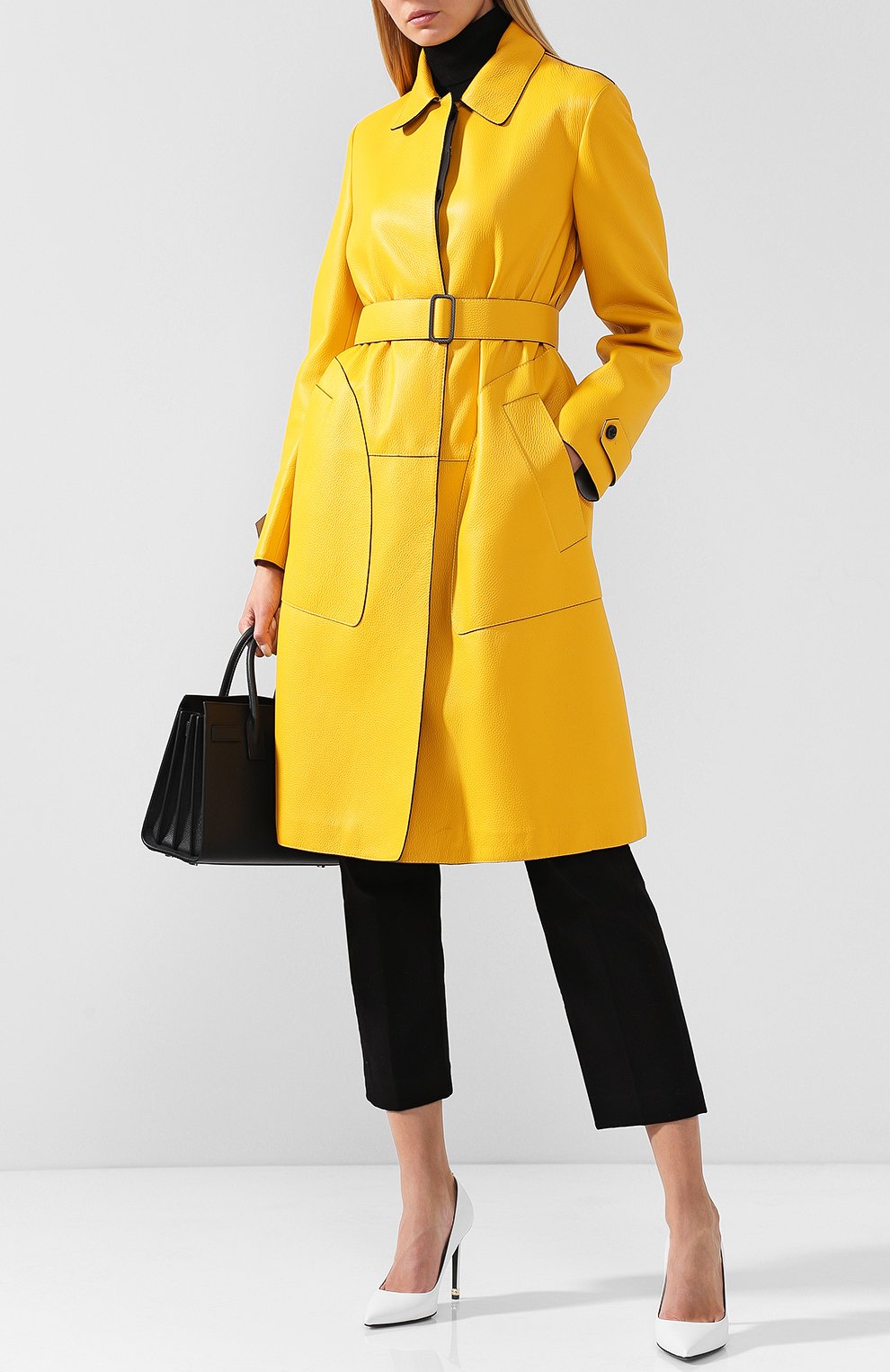 Кожаное пальто с поясом BOTTEGA VENETA желтого цвета по цене 995000 руб., арт. 513829/V0K91, фото 2 Кожаное пальто с поясом BOTTEGA VENETA, арт. 513829/V0K91, фото 2