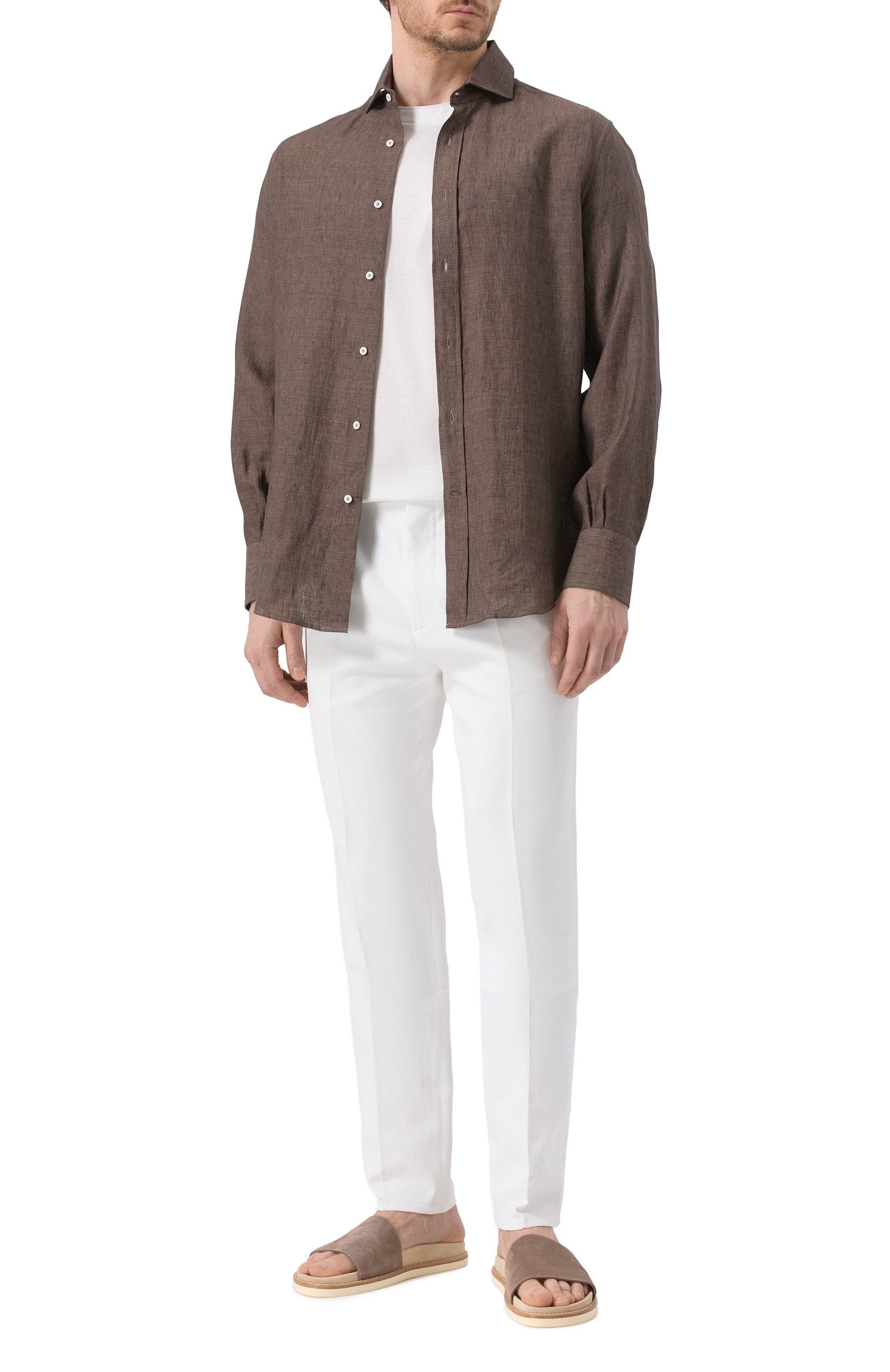 Льняная рубашка BRUNELLO CUCINELLI темно-коричневого цвета по цене 74600 руб., арт. MM6950028, фото 2 Льняная рубашка BRUNELLO CUCINELLI, арт. MM6950028, фото 2