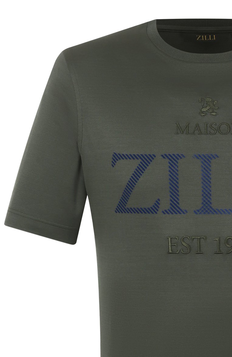 Мужская хлопковая футболка ZILLI темно-зеленого цвета, арт. TSR02AM0100VEST00 | Фото 6 (Материал внешний: Хлопок; Рукава: Короткие; Длина (для топов): Стандартные; Стили: Милитари, Кэжуэл; Мужское Кросс-КТ: Футболка-одежда; �Принт: Без принта; Детали: Декор; Автоматизация ТО: Проставлено; Автоматизация состава: Проставлено)