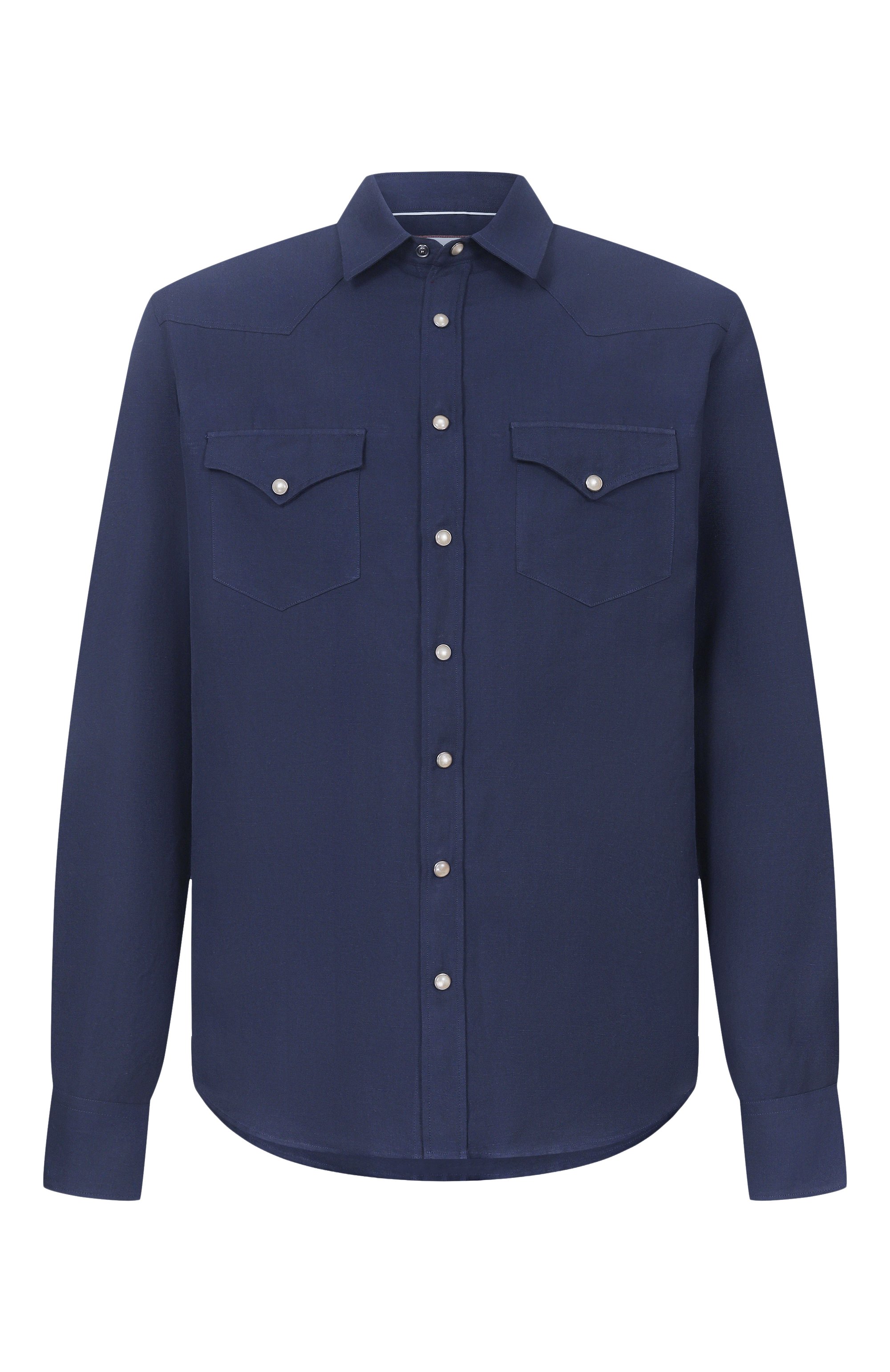 Рубашка из хлопка и льна CANALI темно-синего цвета по цене 74200 руб., арт. CSL7066/GL03744, фото 1 Рубашка из хлопка и льна CANALI, арт. CSL7066/GL03744, фото 1