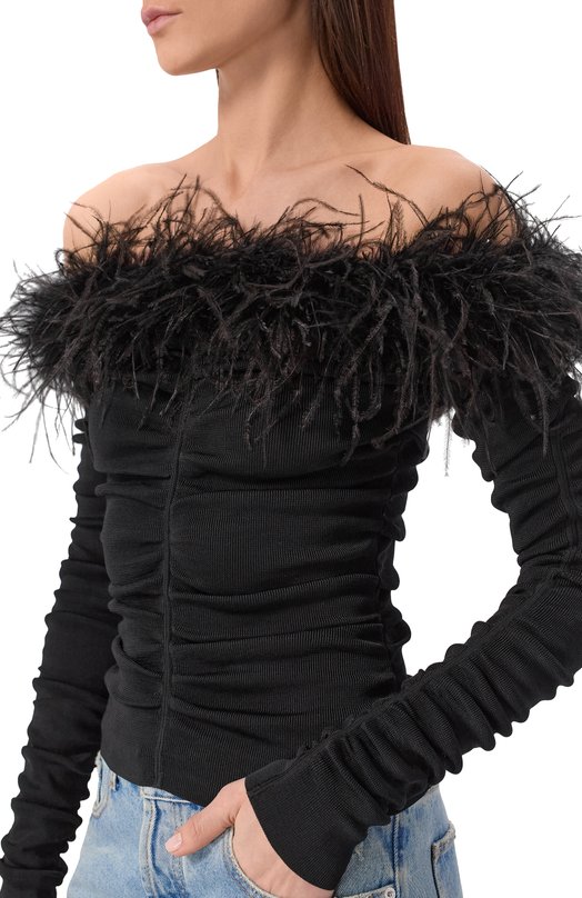 Топ с отделкой перьями self-portrait RS26011TB Чёрный  RS26011TB Фото 5