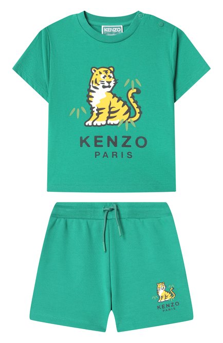 Детский комплект из футболки и шорт KENZO темно-зеленого цвета, арт. K60961 | Фото 1 (Материал сплава: Проставлено; Нос: Не проставлено; Материал внешний: Хлопок)