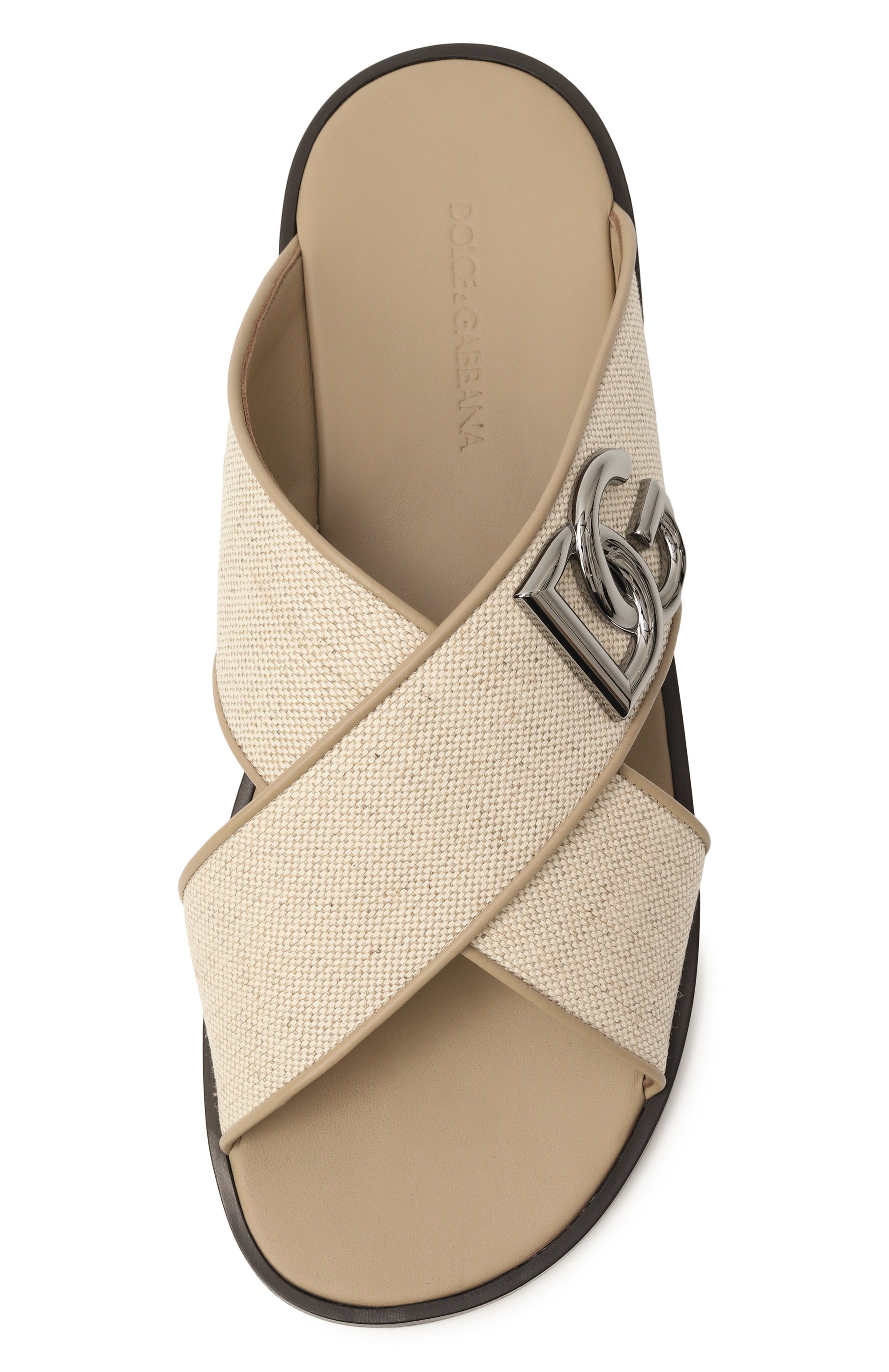 Текстильные шлепанцы DOLCE & GABBANA бежевого цвета по цене 89950 руб., арт. A80524/AD504, фото 6 Текстильные шлепанцы DOLCE & GABBANA, арт. A80524/AD504, фото 6