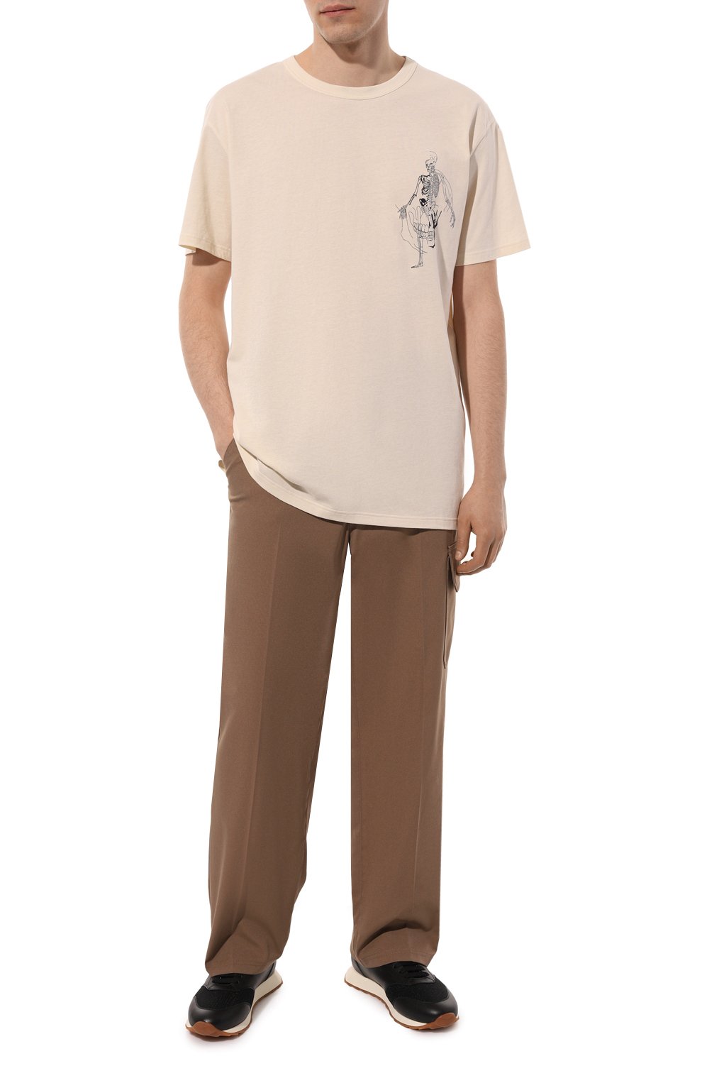 Хлопковая футболка ALEXANDER MCQUEEN бежевого цвета по цене 47500 руб., арт. 710937/QTZ32, фото 2 Хлопковая футболка ALEXANDER MCQUEEN, арт. 710937/QTZ32, фото 2