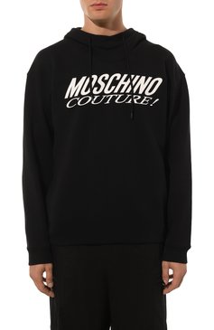 Мужской хлопковое худи MOSCHINO черного цвета, арт. A1704/7028 | Фото 3 (Материал сплава: Проставлено; Драгоценные камни: Проставлено; Рукава: Длинные; Материал внешний: Хлопок; Длина (для топов): Стандартные; Мужское Кросс-КТ: Худи-одежда; Принт: С принтом; Стили: Спорт-шик)