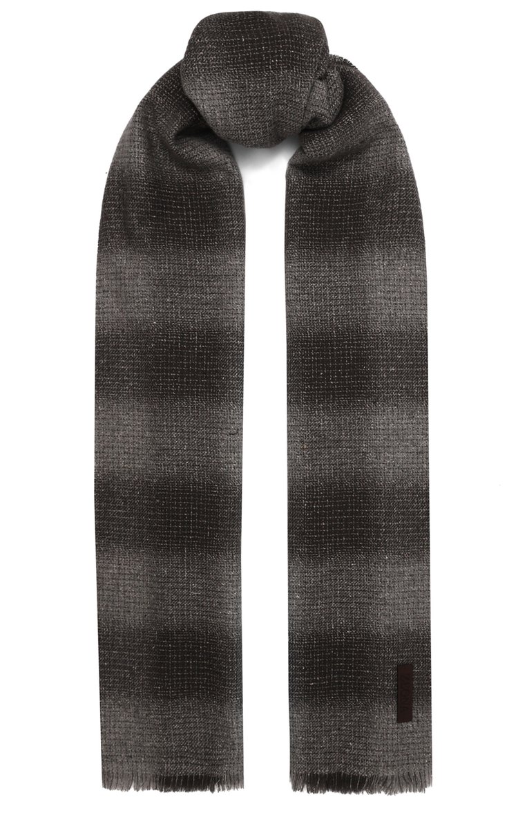 Мужской шарф из шерсти и шелка ZEGNA темно-серого цвета, арт. Z6L05SA6/26A | Фото 1 (Материал: Шерсть, Текстиль, Шелк; Материал сплава: Проставлено; Нос: Не проставлено; Кросс-КТ: шелк, шерсть; Мужское Кросс-КТ: Шарфы - с бахромой)
