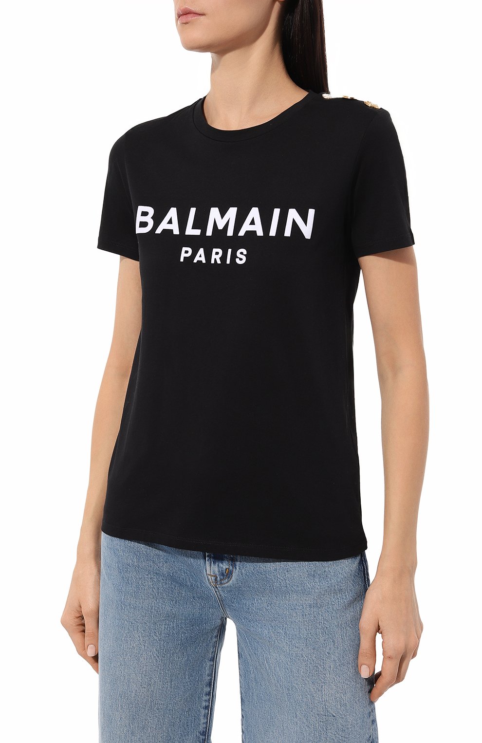 Хлопковая футболка BALMAIN черного цвета по цене 49650 руб., арт. YF1EF005BB37, фото 3 Хлопковая футболка BALMAIN, арт. YF1EF005BB37, фото 3