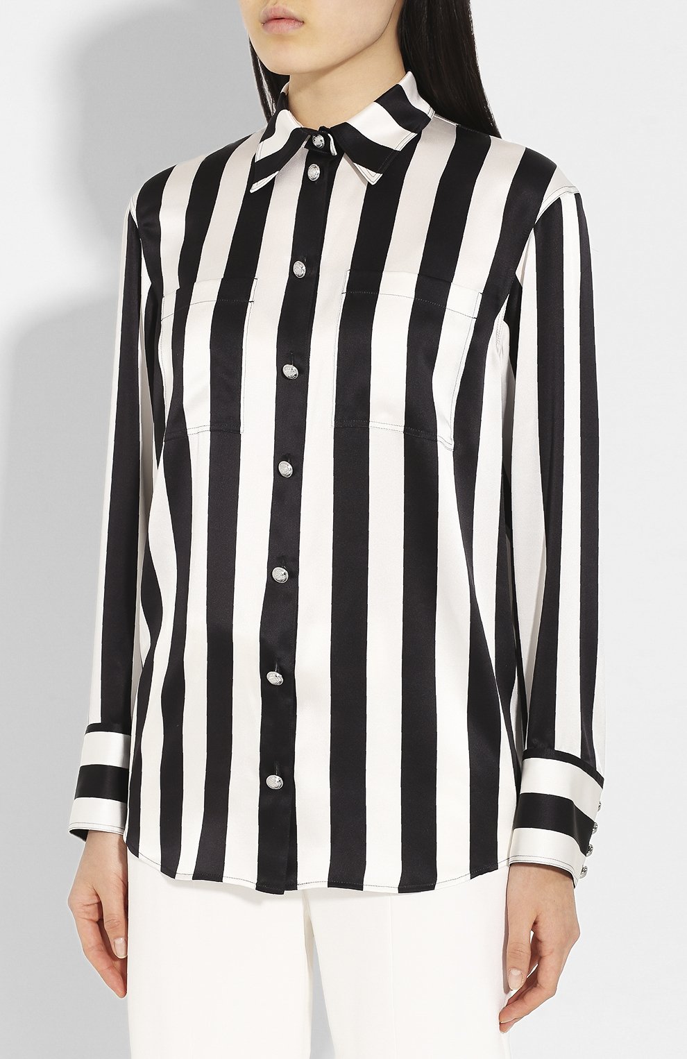 Шелковая рубашка BALMAIN черно-белого цвета по цене 142500 руб., арт. TF02654/I436, фото 3 Шелковая рубашка BALMAIN, арт. TF02654/I436, фото 3