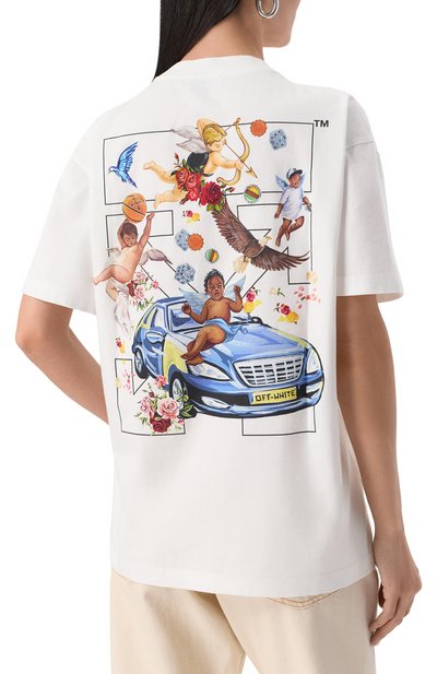 Хлопковая футболка OFF-WHITE белого цвета по цене 49950 руб., арт. 0WAA089S25JER0040110, фото 4 Хлопковая футболка OFF-WHITE, арт. 0WAA089S25JER0040110, фото 4