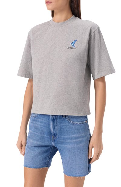 Хлопковая футболка OFF-WHITE серого цвета по цене 49950 руб., арт. 0WAA124S25JER0030510, фото 3 Хлопковая футболка OFF-WHITE, арт. 0WAA124S25JER0030510, фото 3