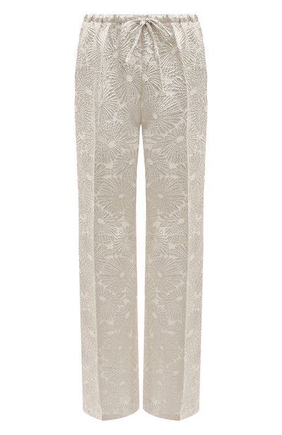 Шелковые брюки DRIES VAN NOTEN серебряного цвета по цене 95500 руб., арт. 232-010918-7077, фото 1 Шелковые брюки DRIES VAN NOTEN, арт. 232-010918-7077, фото 1