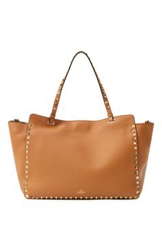 Женская сумка-тоут rockstud medium VALENTINO светло-коричневого цвета, арт. 5W2B0970/VSF | Фото 6 (Размер: medium; Ремень/цепочка: На ремешке; Материал: Натуральная кожа)