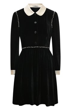 Женское платье MIU MIU черного цвета, арт. MF4435-1Z3S-F0002 | Фото 1 (Материал внешний: Вискоза; Длина Ж (юбки, платья, шорты): Мини; Рукава: Длинные; Женское Кросс-КТ: Платье-одежда; Случай: Формальный; Стили: Классический; Драгоценные камни: Проставлено; Материал сплава: Проставлено)