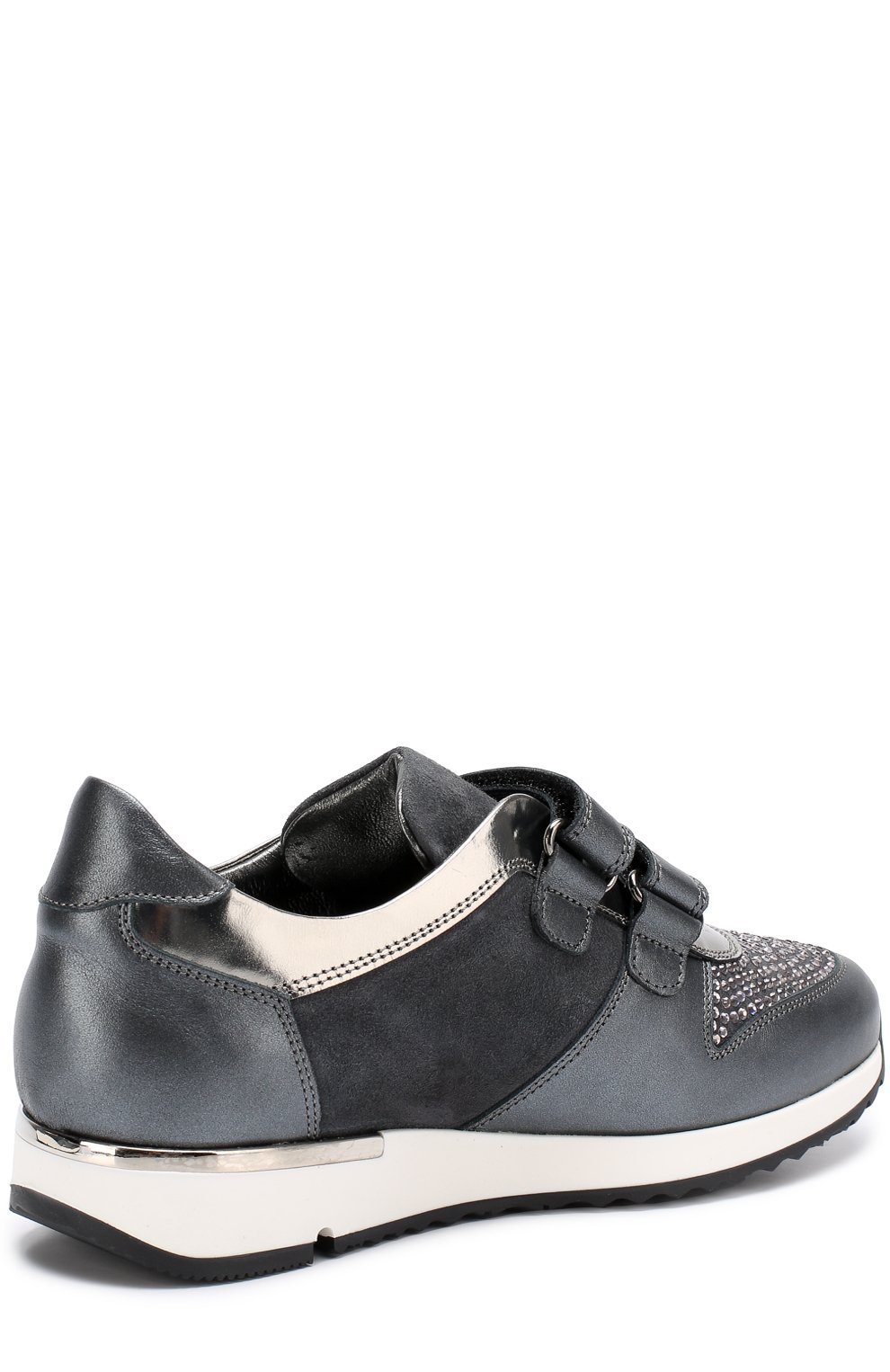 Кожаные кроссовки с замшевой отделкой и стразами на застежках велькро MISSOURI серого цвета по цене 28700 руб., арт. 11567B/35-41, фото 3 Кожаные кроссовки с замшевой отделкой и стразами на застежках велькро MISSOURI, арт. 11567B/35-41, фото 3