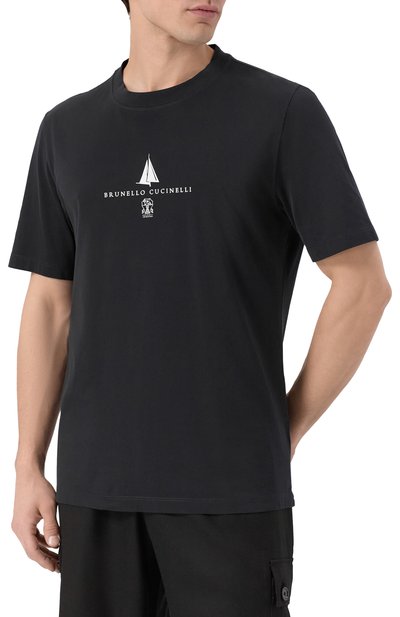 Хлопковая футболка BRUNELLO CUCINELLI темно-синего цвета по цене 65450 руб., арт. M0B138476P, фото 3 Хлопковая футболка BRUNELLO CUCINELLI, арт. M0B138476P, фото 3