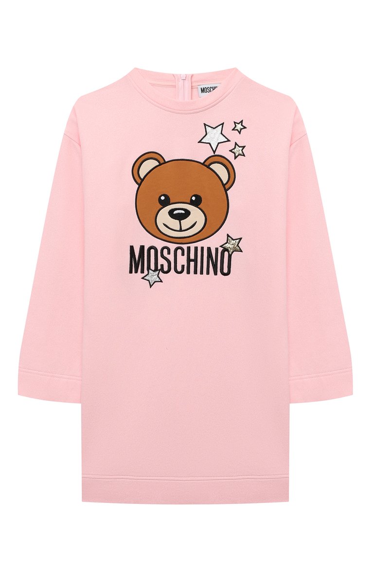 Детское хлопковое платье MOSCHINO розового цвета, арт. HDV0AS/LCA25/4A-8A | Фото 1 (Рукава: Длинные; Случай: Повседневный; Материал сплава: Проставлено; Материал внешний: Хлопок; Девочки Кросс-КТ: Платье-одежда; Драгоценные камни: Проставлено; Ростовка одежда: 4 года | 104 см, 5 лет | 110 см, 6 лет | 116 см, 8 лет | 128 см)