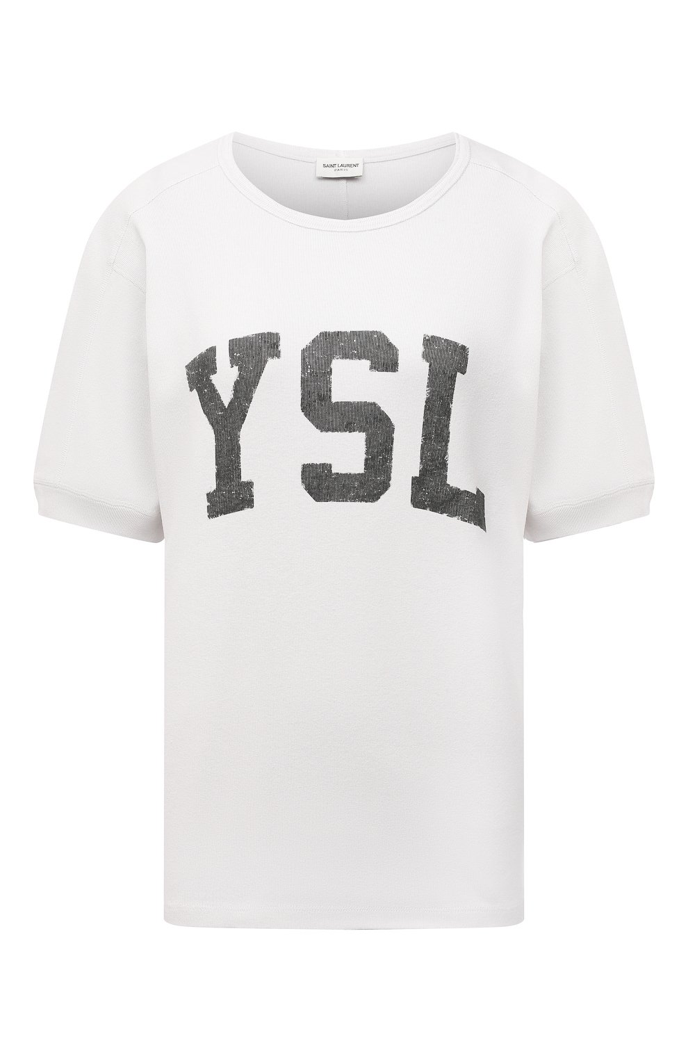 Хлопковая футболка SAINT LAURENT белого цвета по цене 49150 руб., арт. 672370/Y36JG, фото 1 Хлопковая футболка SAINT LAURENT, арт. 672370/Y36JG, фото 1