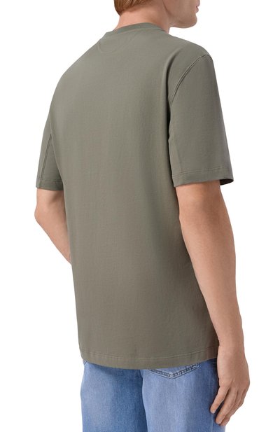 Хлопковая футболка BRUNELLO CUCINELLI хаки цвета по цене 75050 руб., арт. M0B138519W, фото 4 Хлопковая футболка BRUNELLO CUCINELLI, арт. M0B138519W, фото 4