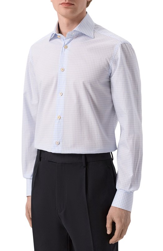 Хлопковая сорочка Kiton UCCH0948503 Голубой  UCCH0948503 Фото 3