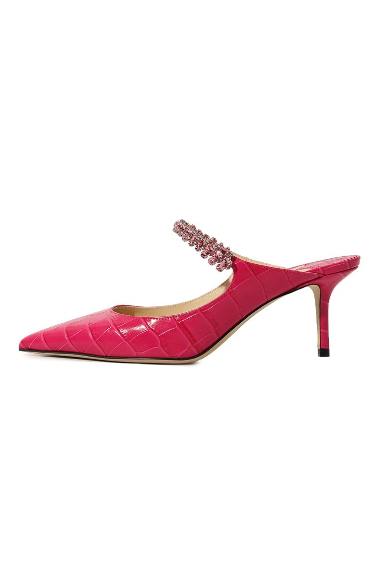 Женские кожаные мюли bing 65 JIMMY CHOO фуксия цвета, арт. BING65/CQX | Фото 4 (Каблук высота: Средний; Материал внутренний: Натуральная кожа; Подошва: Плоская; Каблук тип: Шпилька; Материал внешний: Натуральная кожа)