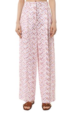 Женские хлопковые б�рюки MISSONI розового цвета, арт. DS24SI18/BW00SV | Фото 3 (Длина (брюки, джинсы): Стандартные; Женское Кросс-КТ: Брюки-одежда; Силуэт Ж (брюки и джинсы): Прямые; Материал сплава: Проставлено; Материал внешний: Хлопок; Драгоценные камни: Проставлено; Стили: Романтичный)