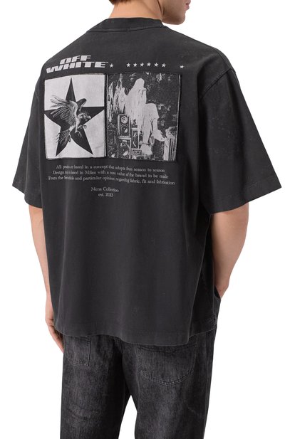 Хлопковая футболка OFF-WHITE темно-серого цвета по цене 48250 руб., арт. 0MAA120F25JER003, фото 4 Хлопковая футболка OFF-WHITE, арт. 0MAA120F25JER003, фото 4