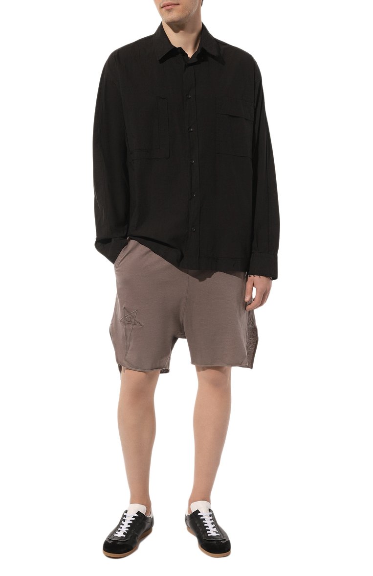 Мужские хлопковые шорты rick owens x champion RICK OWENS коричневого цвета, арт. CM01D9239/CHJER | Фото 2 (Длина Шорты М: Ниже колена; Материал внешний: Хлопок; Случай: Повседневный; Принт: Без принта; Стили: Кэжуэл; Автоматизация состава: Проставлено; Автоматизация ТО: Проставлено; Детали: Без декора)