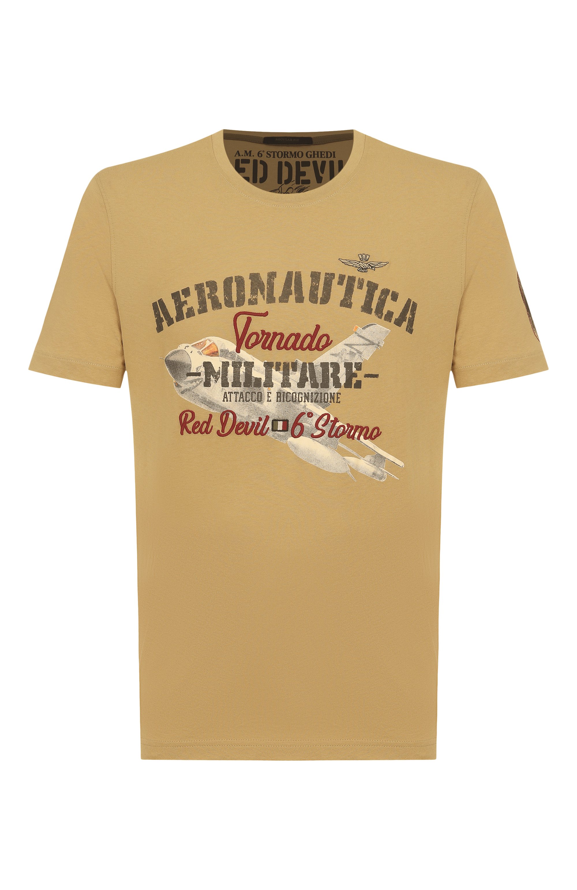 Хлопковая футболка AERONAUTICA MILITARE бежевого цвета по цене 6825 руб., арт. 251TS2406J641, фото 1 Хлопковая футболка AERONAUTICA MILITARE, арт. 251TS2406J641, фото 1