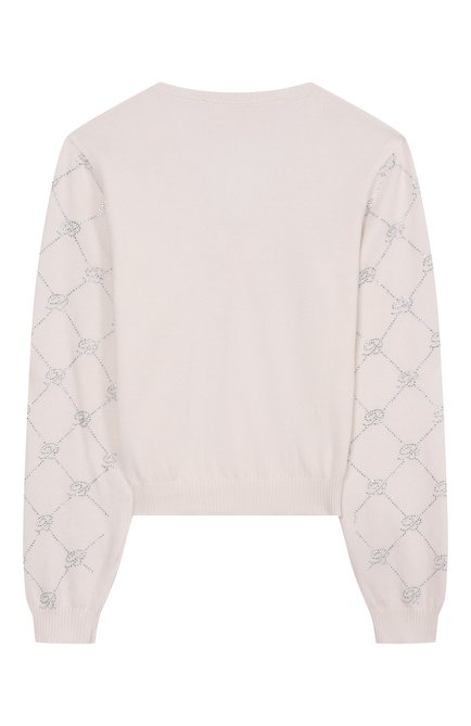 Детский хлопковый кардиган BLUMARINE кремового цвета, арт. BFMA002.C.FL028/6A-12A | Фото 2 (Рукава: Длинные; Материал внешний: Хлопок; Драгоценные камни: Проставлено; Материал сплава: Проставлено)