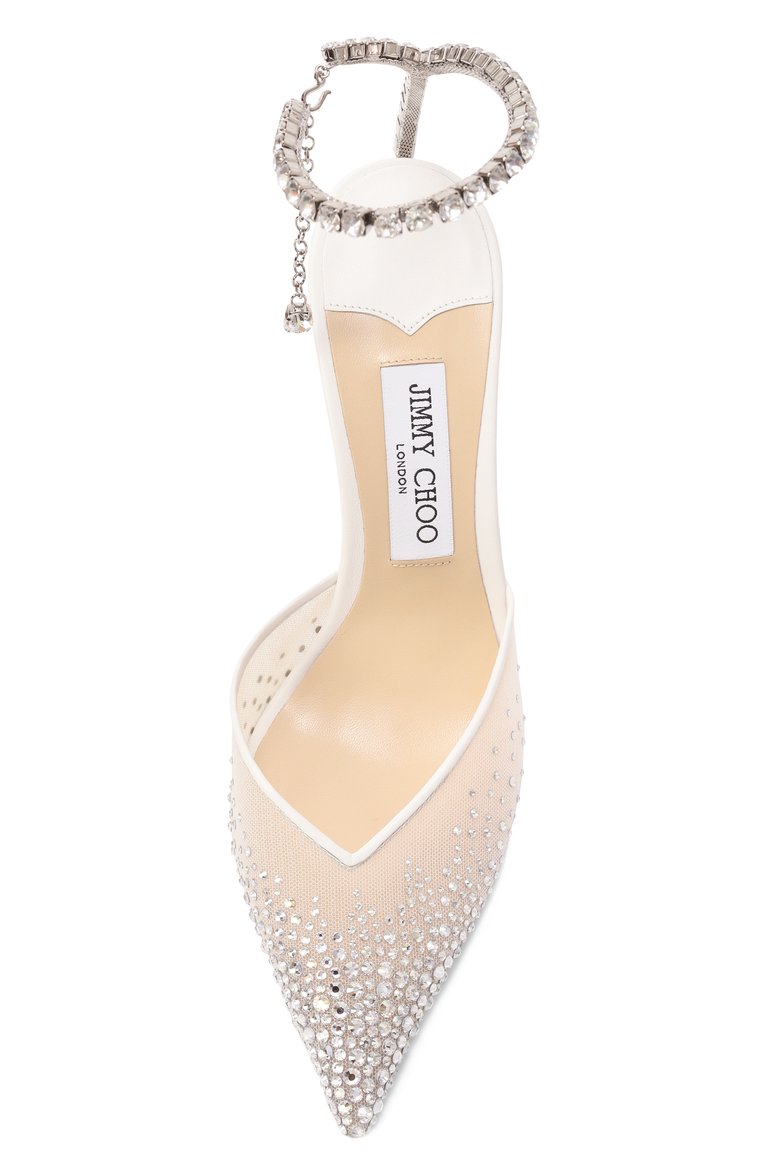 Женские текстильные туфли saeda 85 JIMMY CHOO белого цвета, арт. SAEDA 85/BGM | Фото 6 (Каблук тип: Шпилька; Каблук высота: Высокий; Подошва: Плоская; Материал внутренний: Текстиль; Материал внешний: Текстиль)