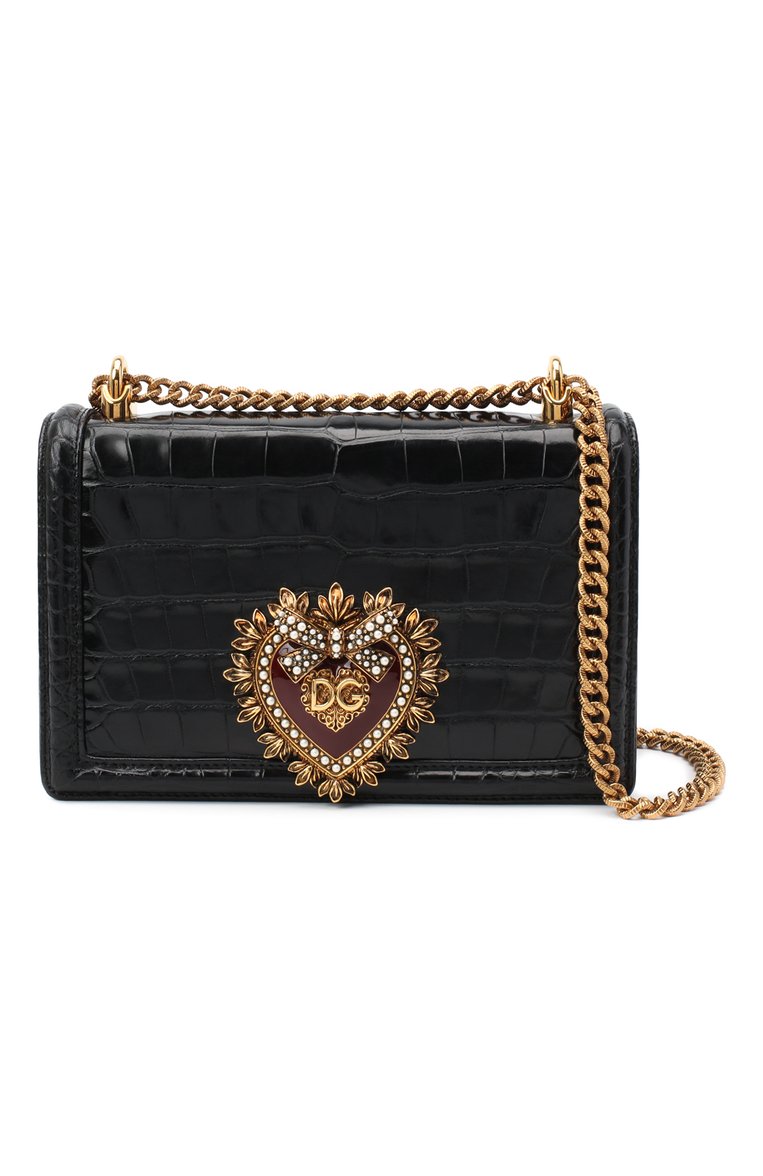 Женская сумка devotion из кожи аллигатора DOLCE & GABBANA черного цвета, арт. BB6652/B2DE5/AMIS | Фото 5 (Ремень/цепочка: На ремешке; Размер: small; Сумки-технические: Сумки через плечо; Материал: Экзотическая кожа)