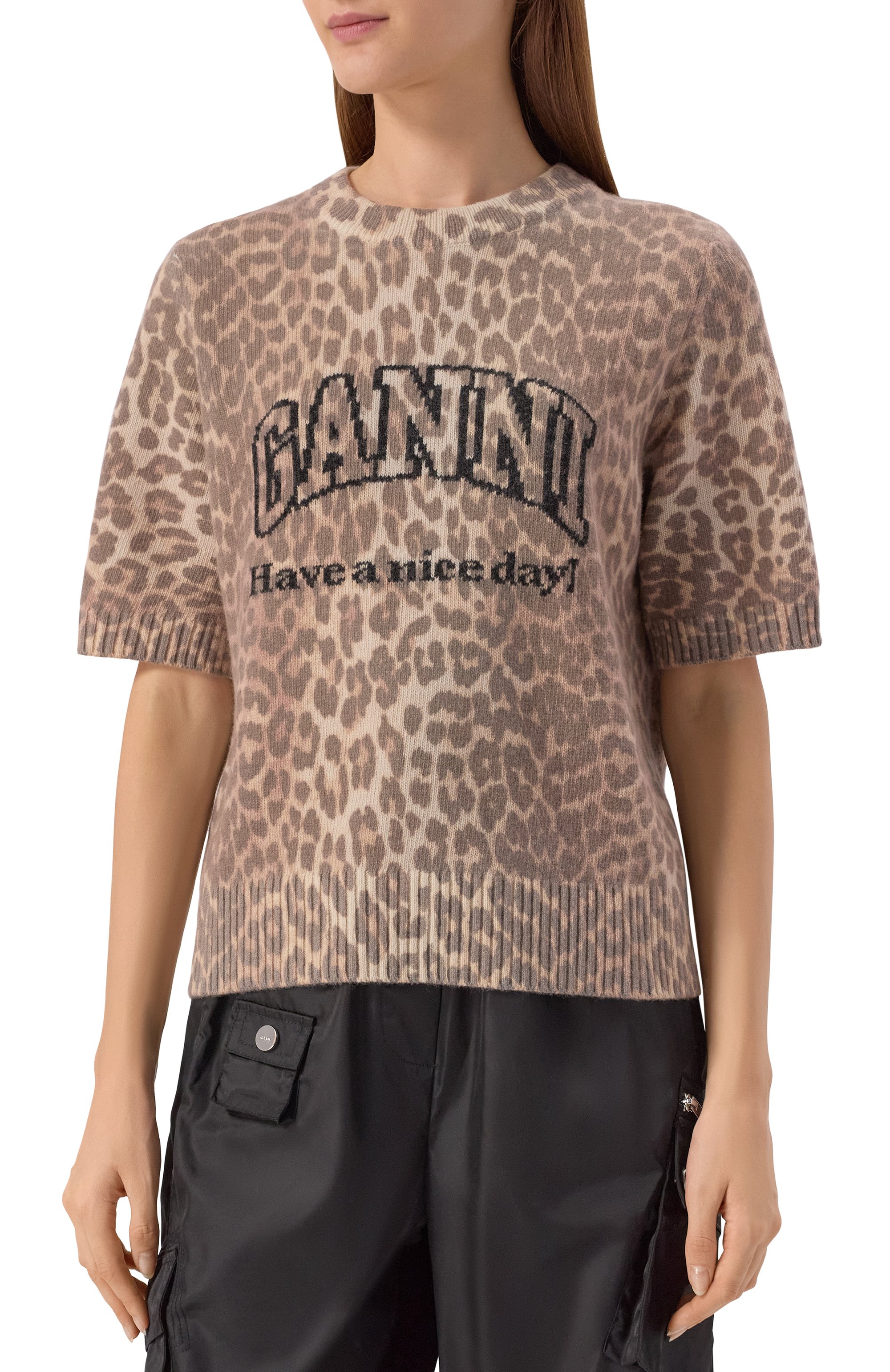 Шерстяной пуловер GANNI леопардового цвета по цене 36950 руб., арт. K2500, фото 3 Шерстяной пуловер GANNI, арт. K2500, фото 3