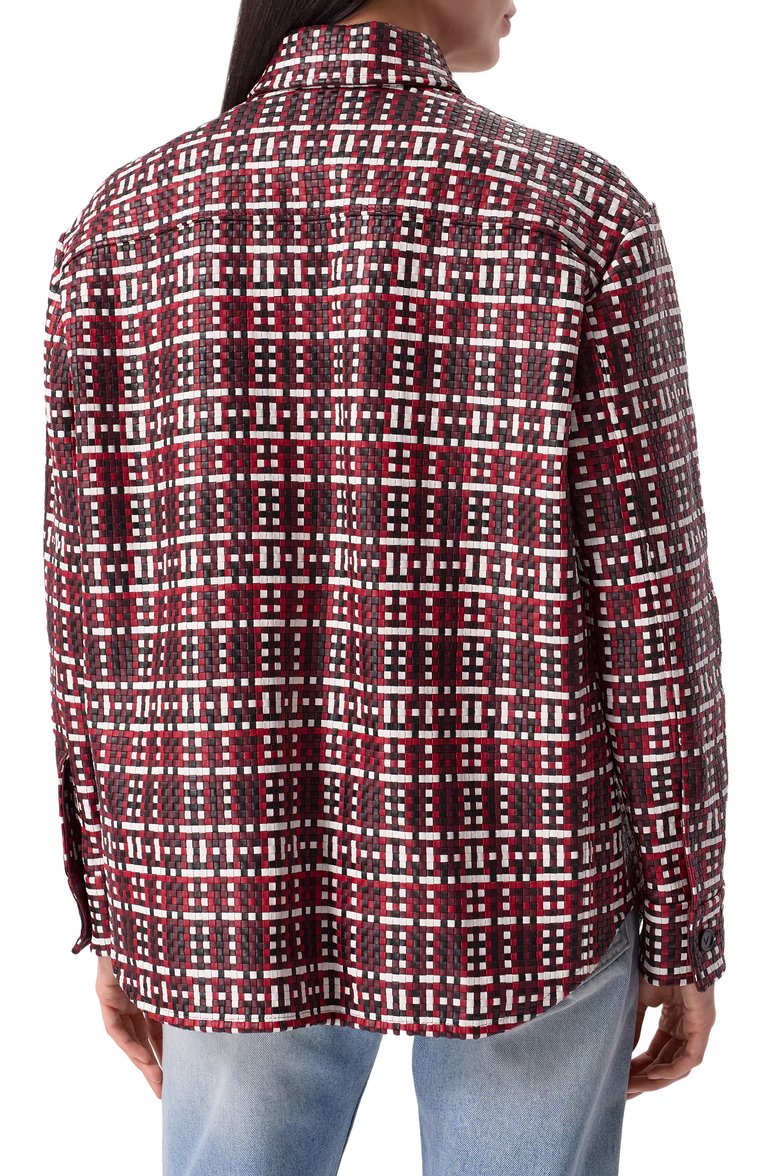 Женская кожаная рубашка BOTTEGA VENETA бордового цвета, арт. 804331 V4NX0 | Фото 4 (Длина (для топов): Удлиненные; Материал внешний: Натуральная кожа; Рукава: Длинные; Женское Кросс-КТ: Рубашка-одежда; П�ринт: С принтом; Стили: Кэжуэл; Автоматизация состава: Проставлено; Автоматизация ТО: Проставлено)