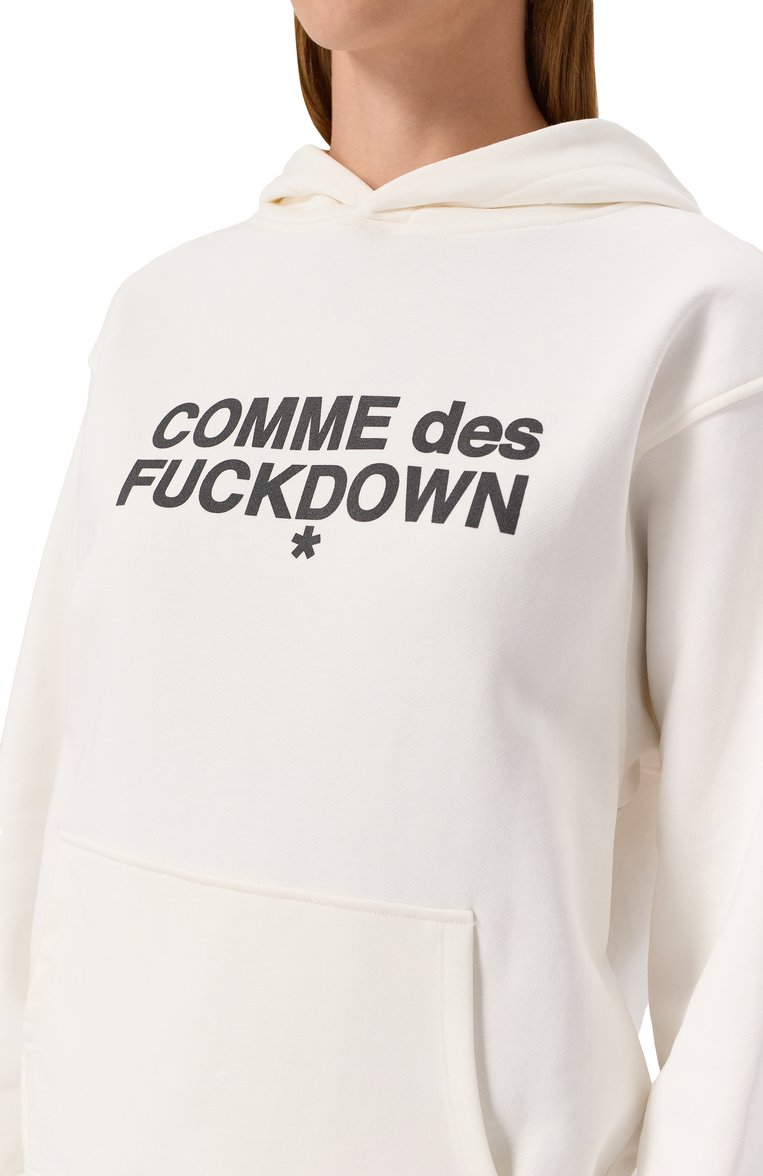 Женский хлопковое худи COMME DES FUCKDOWN белого цвета, арт. CFABW01205 | Фото 5 (Материал внешний: Хлопок; Рукава: Длинные; Длина (для топов): Стандартные; Женское Кросс-КТ: Худи-одежда; Стили: Спорт-шик)