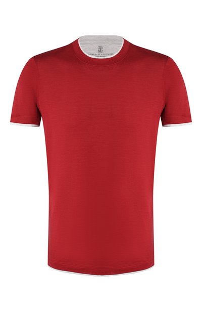 Футболка из шелка и хлопка BRUNELLO CUCINELLI красного цвета по цене 56300 руб., арт. MTS467427, фото 1 Футболка из шелка и хлопка BRUNELLO CUCINELLI, арт. MTS467427, фото 1