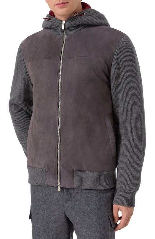 Комбинированный кардиган Brunello Cucinelli MPCLF2053 Серый  MPCLF2053 Фото 3
