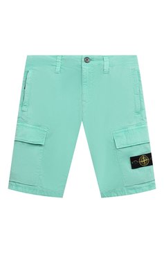 Детские хлопковые шорты-карго STONE ISLAND бирюзового цвета, арт. 8016L0210/6-8 | Фото 1 (Материал внешний: Хлопок; Нос: Не проставлено; Материал сплава: Проставлено; Случай: Повседневный; Ростовка одежда: 8 лет | 128 см, 6 лет | 116 см)