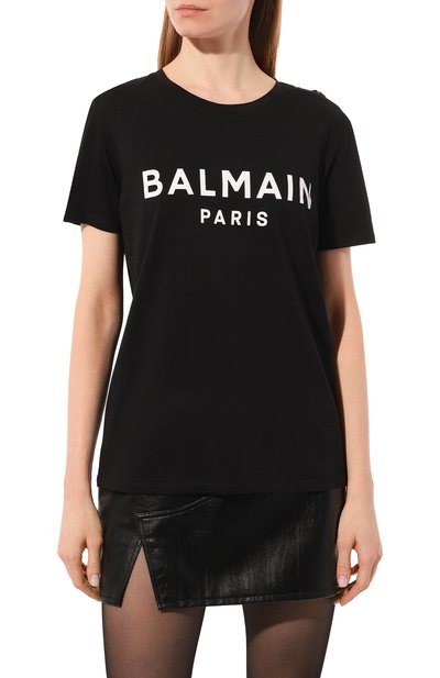 Хлопковая футболка BALMAIN черного цвета по цене 42750 руб., арт. YF0EF005BB02/EAB, фото 3 Хлопковая футболка BALMAIN, арт. YF0EF005BB02/EAB, фото 3