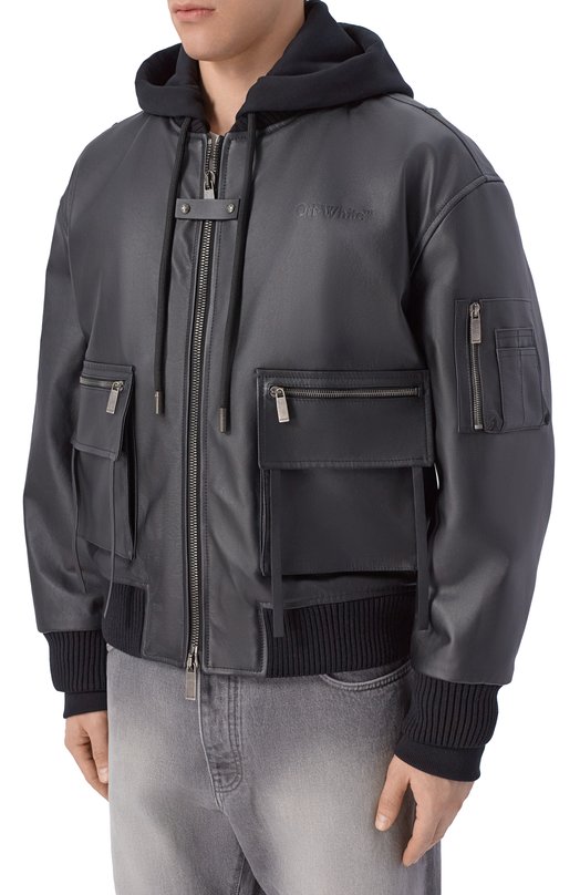 Кожаный бомбер Off-White 0MJA13SS26LEA001 Чёрный  0MJA13SS26LEA001 Фото 3