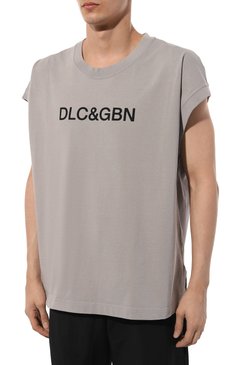 Мужская хлопковая футболка DOLCE & GABBANA светло-серого цвета, арт. G8RF8T/G7M30 | Фото 3 (Рукава: Короткие; Длина (для топов): Стандартные; Принт: С принтом; Материал сплава: Проставлено; Материал внешний: Хлопок; Драгоценные камни: Проставлено; Стили: Кэжуэл)