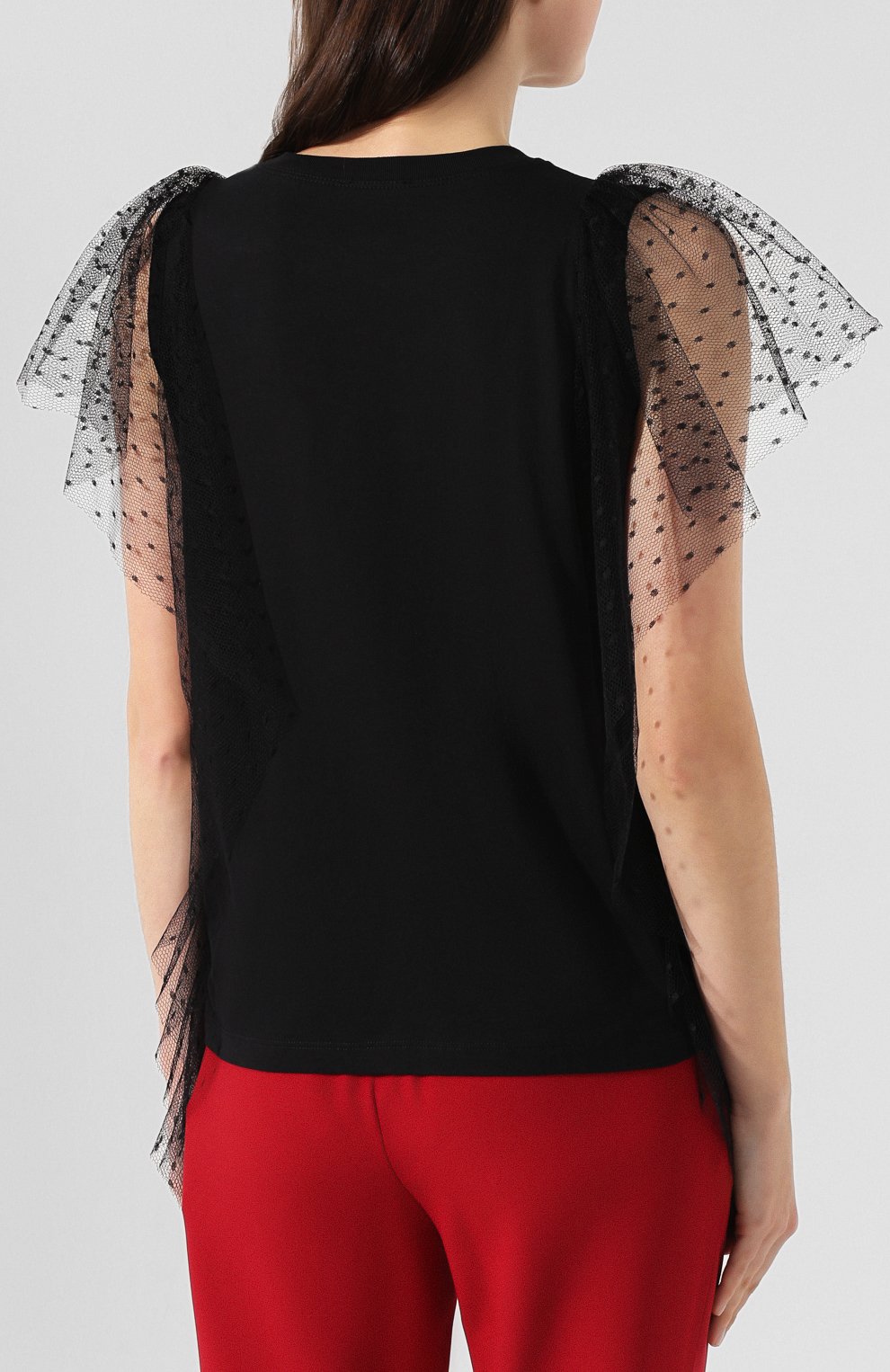 Хлопковая футболка REDVALENTINO черного цвета по цене 15350 руб., арт. TR3MG03Y/4UH, фото 4 Хлопковая футболка REDVALENTINO, арт. TR3MG03Y/4UH, фото 4