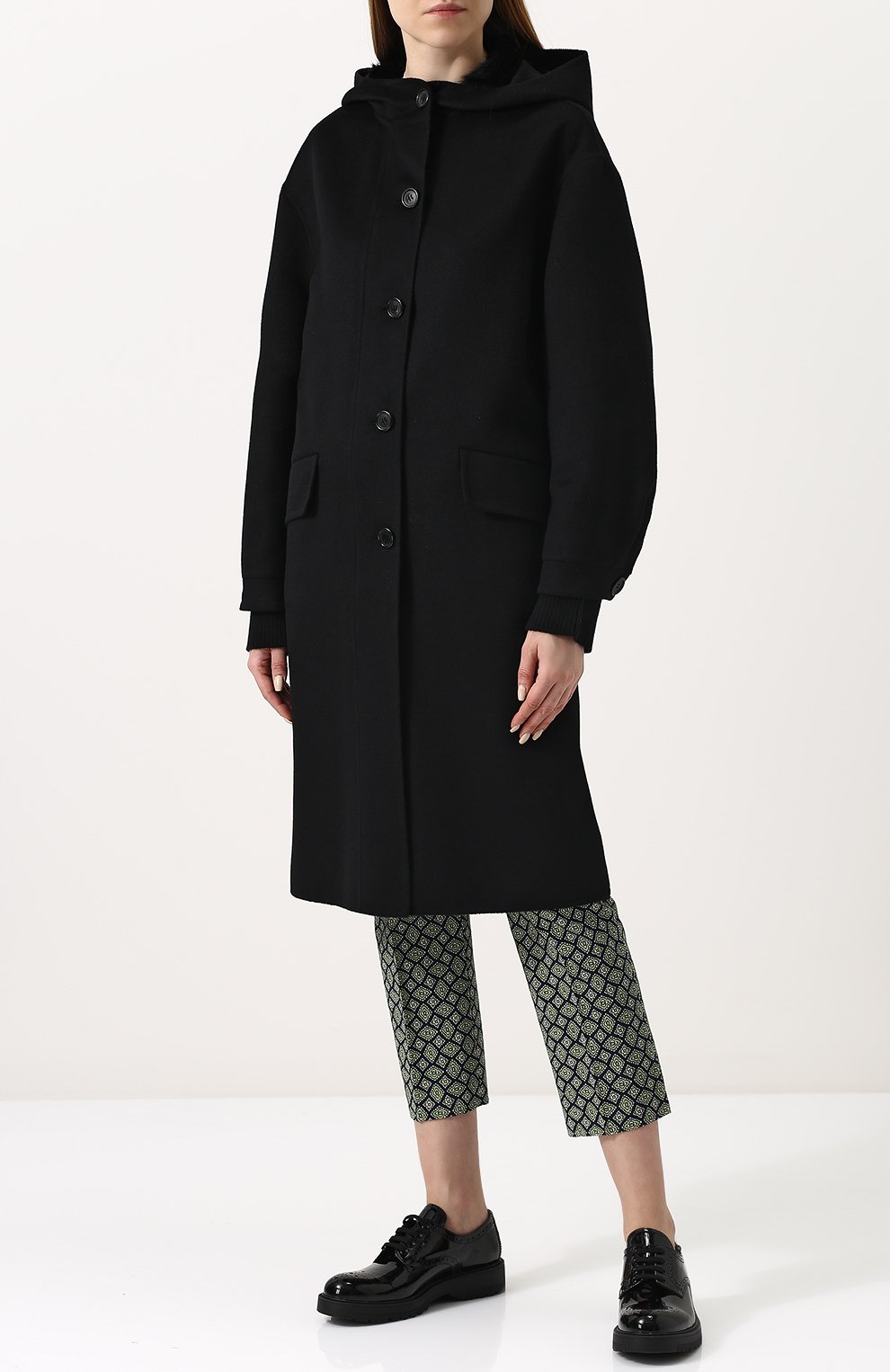 Однотонное шерстяное пальто с капюшоном PRADA, арт. P690GP-1P80-F0806, фото 3